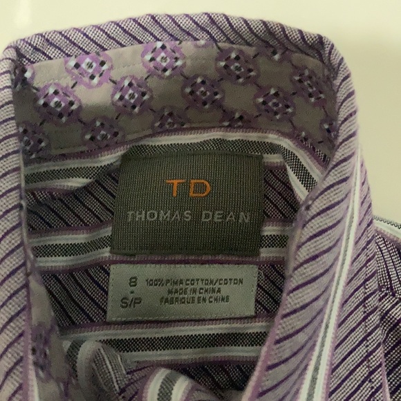 Thomas Dean Purple Striped Dress Shirt Sz 8 - Picture 2 of 2